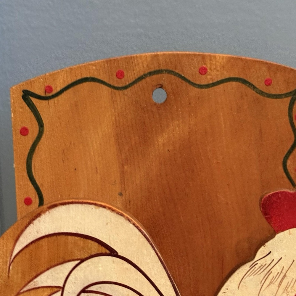 Vintage 50's Hand-Painted Rooster Napkin Holder/Wall Pocket Woodpecker Woodware - Picture 4 of 8